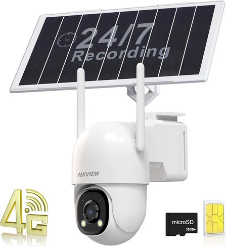 كاميرا أمان خلوية تعمل بالطاقة الشمسية 4G LTE لاسلكية خارجية، تسجيل مستمر 24/7، تتبع تلقائي، كشف الذكاء الاصطناعي، بطارية 15000 مللي أمبير في الساعة ولوحة شمسية 8 وات، مع بطاقة SIM وبطاقة SD سعة 32 جيجابايت، بدون واي فاي in Kuwait