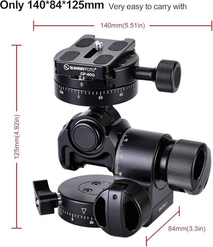رأس حامل ثلاثي القوائم من SUNWAYFOTO GH-PRO II مع مشبك QR موجه بزاوية 360 درجة وقاعدة تحريك متوافقة مع Arca in Kuwait