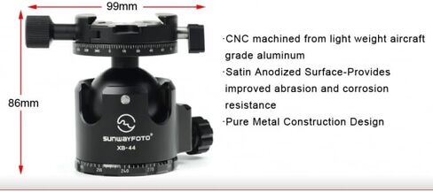 SUNWAYFOTO XB-44DDHi كرة ثلاثية الرأس مع Arca متوافق مع Panning QR Clamp Low Profile 88lb Max Load in Kuwait