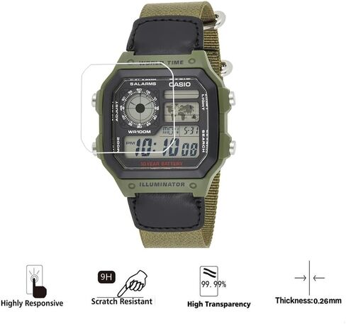 واقي شاشة Walieoka متوافق مع سلسلة Casio AE-1200/AE-1300، طبقة واقية من الزجاج المقوى بقوة 9H، شفاف كريستالي مقاوم للخدش [عبوة من قطعتين] in Kuwait