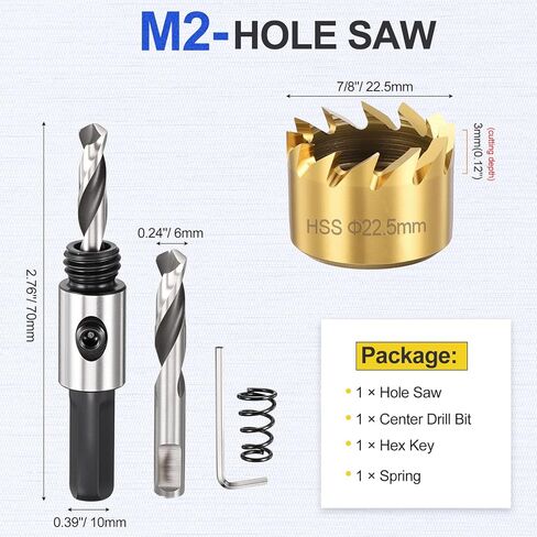 7/8" Hole Saw M2 High Speed Steel - 22.5mm Hole Cutter - Good for Thin Stainless Steel/Alloy/Aluminium/Brass/Copper - Gold in Saudi Arabia