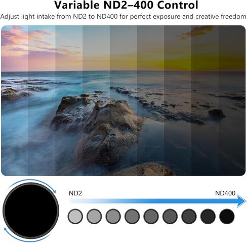 فلتر ND2-400 متغير ND من ARTCISE - زجاج بصري عالي الدقة، مضاد للوهج، إطار رفيع للغاية، خيوط دقيقة، تقليل الضوء قابل للتعديل لكاميرات DSLR والكاميرات عديمة المرآة (37 مم) in Saudi Arabia