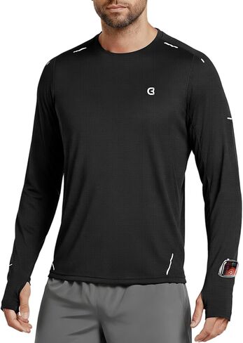 Men's Reflective Long Sleeve Running Shirt for Men, Watch & Thumb Hole - Quick Dry Athletic Top, Night Running, Hiking in Kuwait
