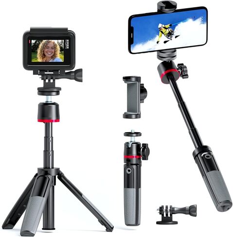 حامل ثلاثي صغير من KINGJOY للكاميرا، عصا سيلفي محمولة للسفر متوافقة مع جيب DJI OSMO 3/Insta 360 x 5/OSMO 360/Xtra/Sony/Canon/Nikon، حامل ثلاثي القوائم صغير قابل للتمدد للمكتب in Kuwait