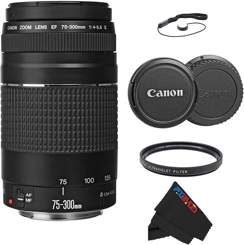 Canon EF 75-300mm f/4-5.6 III Telephoto Zoom Lens for Canon SLR Cameras, 6473A003 (Renewed) (Lens w/Pixibytes Advanced Bundle) in Saudi Arabia