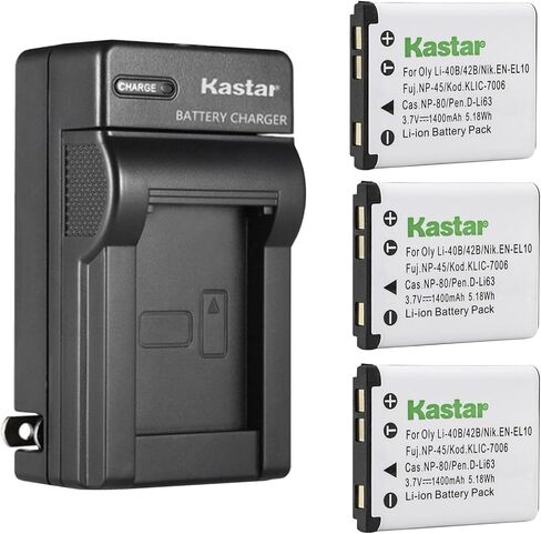 استبدال شاحن البطارية الجداري Kastar AC لـ BenQ DLI216، Medion VG037612210001، Rollei DS-5370، Sealife 02491-0066-17 SL7014، BenQ DC، E1460، E1465، E1480، T1260، T1460، W1220، S1410 in Kuwait