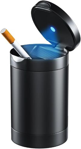 منفضة سجائر السيارة، صينية رماد السيارة مع غطاء مقاوم للرائحة، منفضة سجائر حامل أكواب من الفولاذ المقاوم للصدأ قابلة للفصل مع إضاءة LED تلقائية، لمعظم السيارات والمكتب والمنزل (رمادي) in Kuwait