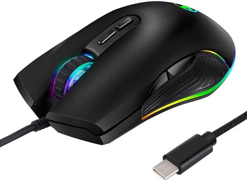 HXMJ Wired USB C Gaming Mice,7200DPI,Ergonomic Mouse with RGB Backlit for Apple MacBook,Computer or Laptops with Type C Port-White in Kuwait