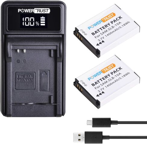 بطارية SLB-10A SLB10A (عبوتان) وشاحن USB LED لكاميرات Samsung EX2F HZ15W SL202 SL420 SL620 SL820 WB150F WB250F WB350F WB750 WB800F WB850F WB1100F الرقمية in Kuwait