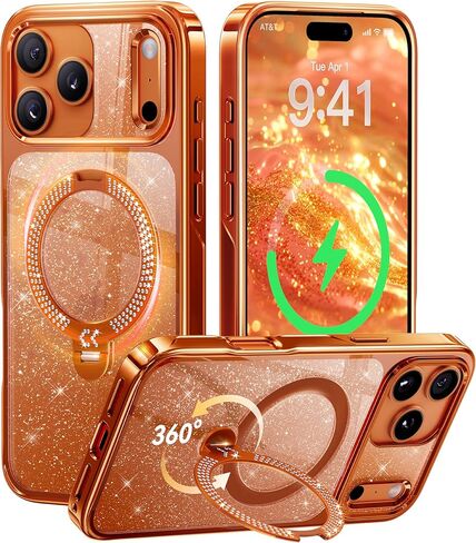 CASEKOO Cosmic Orange Pearl Sparkle 360 Spin Magnetic Stand for iPhone 17 Pro Max Case for Women, Fit for MagSafe, 17FT Drop Protection, Chic Design for 17 Pro Max Case with Stand, Sparkle Orange in Kuwait