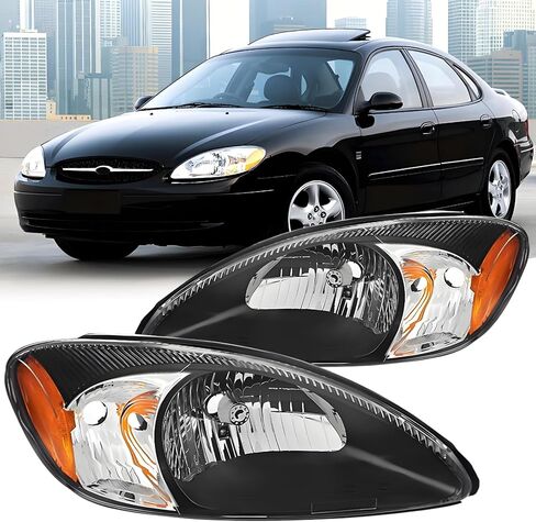 2PCS Headlights Assembly Set For 2000 2001 2002 2003 2004 2005 2007 2007 Ford Taurus SE SEL LX SES Sedan Wagon Replacement Headlamps Black Housing Amber Reflector FO2503169 FO2502169 in Saudi Arabia