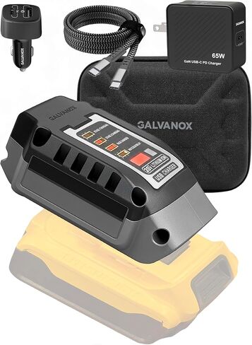 Galvanox Portable Battery Charger Set for DEWALT 20V Max Batteries, Fast Charging Powerbank Enabled (65W Input/Output) USB Type-C with AC Wall, DC Vehicle Car Adapter and Organizer (Power Pack, 4PC) in Saudi Arabia