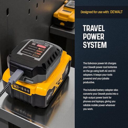 Galvanox Portable Battery Charger Set for DEWALT 20V Max Batteries, Fast Charging Powerbank Enabled (65W Input/Output) USB Type-C with AC Wall, DC Vehicle Car Adapter and Organizer (Power Pack, 4PC) in Saudi Arabia