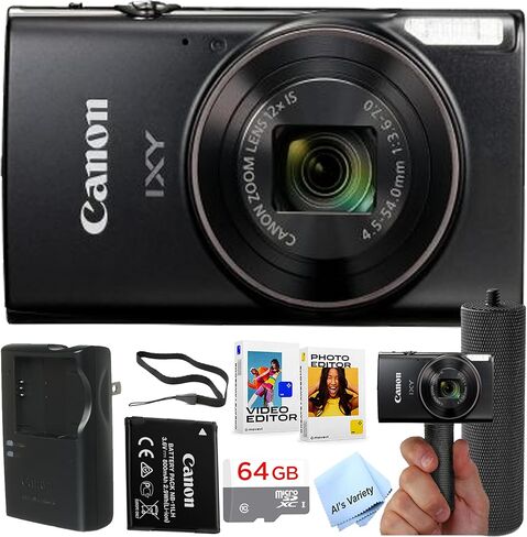 كاميرا Canon IXY 650 M الرقمية (PowerShot ELPH 360 HS A) + ذاكرة سعة 64 جيجابايت + مقبض تثبيت + حزمة برامج + المزيد (حزمة القيمة) (متجددة) in Kuwait