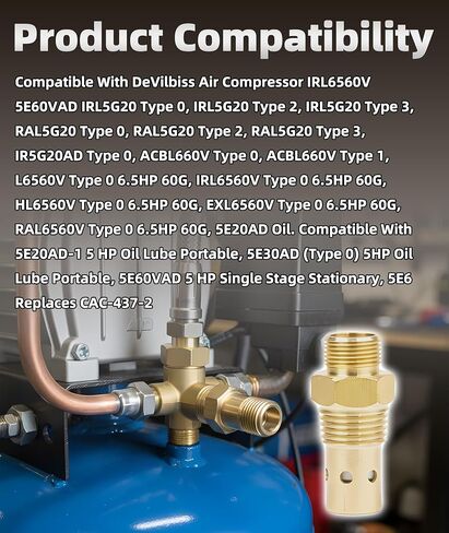 CAC-437-2 ترقية صمام فحص ضاغط الهواء النحاسي 1/2 NPT و1/2 CFPC في صمام متوافق مع موديلات DeVilbiss Craftsman 5HP IRL6560V 5E60VAD أجزاء وملحقات ضاغط الهواء العملية in Kuwait