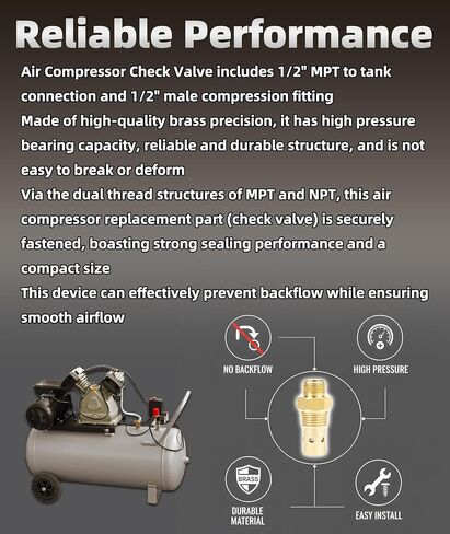 CAC-437-2 ترقية صمام فحص ضاغط الهواء النحاسي 1/2 NPT و1/2 CFPC في صمام متوافق مع موديلات DeVilbiss Craftsman 5HP IRL6560V 5E60VAD أجزاء وملحقات ضاغط الهواء العملية in Kuwait
