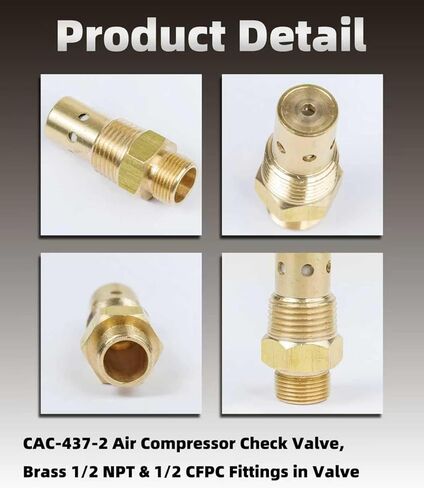 CAC-437-2 ترقية صمام فحص ضاغط الهواء النحاسي 1/2 NPT و1/2 CFPC في صمام متوافق مع موديلات DeVilbiss Craftsman 5HP IRL6560V 5E60VAD أجزاء وملحقات ضاغط الهواء العملية in Kuwait