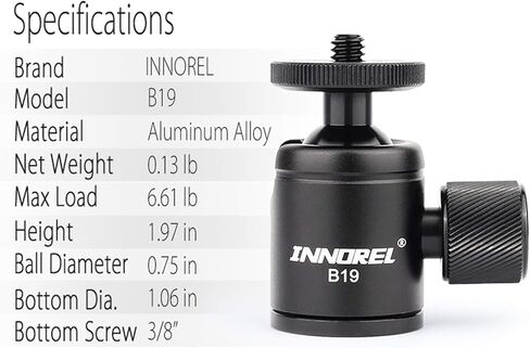 Mini Tripod Ball Head-INNOREL B19 Mount Head-Metal Ballhead 360° Pan 90° Tilt Tripods Mount with 3/8" to 1/4" Adapter CNC Ballheads,Max Load 6.61 lb for Phone/DLSR Camera/Mini Holder (2 Pieces) in Saudi Arabia