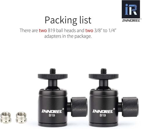 Mini Tripod Ball Head-INNOREL B19 Mount Head-Metal Ballhead 360° Pan 90° Tilt Tripods Mount with 3/8" to 1/4" Adapter CNC Ballheads,Max Load 6.61 lb for Phone/DLSR Camera/Mini Holder (2 Pieces) in Saudi Arabia