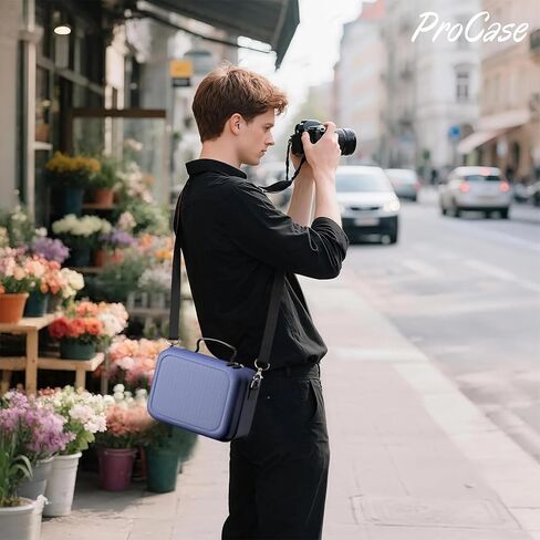حافظة كاميرا ProCase صلبة لكاميرات Canon Rebel T7/EOS R100/R50/DSLR/SLR/Nikon/Sony/عديمة المرآة، حقيبة سفر مبطنة ناعمة للكاميرا الرقمية مع حزام كتف واحد و3 فواصل قابلة للتعديل - كحلي in Kuwait