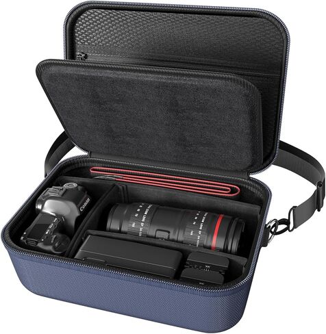 حافظة كاميرا ProCase صلبة لكاميرات Canon Rebel T7/EOS R100/R50/DSLR/SLR/Nikon/Sony/عديمة المرآة، حقيبة سفر مبطنة ناعمة للكاميرا الرقمية مع حزام كتف واحد و3 فواصل قابلة للتعديل - كحلي in Kuwait