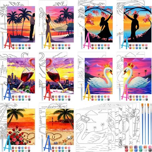 مجموعة Blosssound 10 مجموعة من قماش الخريف المطبوع مسبقًا، لوحة قماشية مرسومة مسبقًا على شكل قرع مع حامل وأواني طلاء وفرش، لوحات قماشية لرسم الخريف من أجل مشروع الحرف اليدوية DIY، هدية لحفلة عيد الشكر in Kuwait