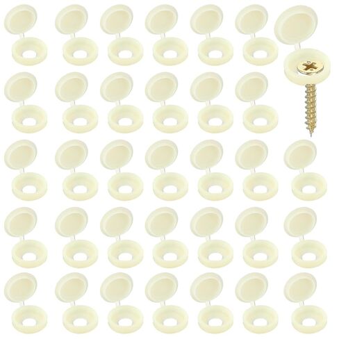 Screw Snap Covers, Plastic Hinged Screw Cover Caps Shutter Screws Fold Snap Washer- Fitting for (Windows - Railings - Home Furniture - Cabinets) 5 mm & 200 Pack & Beige in Saudi Arabia