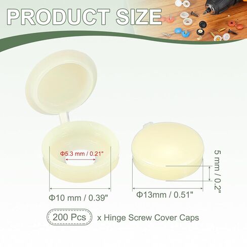 Screw Snap Covers, Plastic Hinged Screw Cover Caps Shutter Screws Fold Snap Washer- Fitting for (Windows - Railings - Home Furniture - Cabinets) 5 mm & 200 Pack & Beige in Saudi Arabia