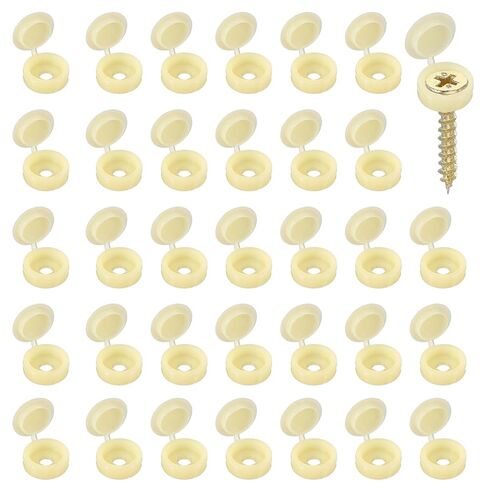 Screw Snap Covers, Plastic Hinged Screw Cover Caps Shutter Screws Fold Snap Washer- Fitting for (Windows - Railings - Home Furniture - Cabinets) 5 mm & 200 Pack & Beige in Saudi Arabia