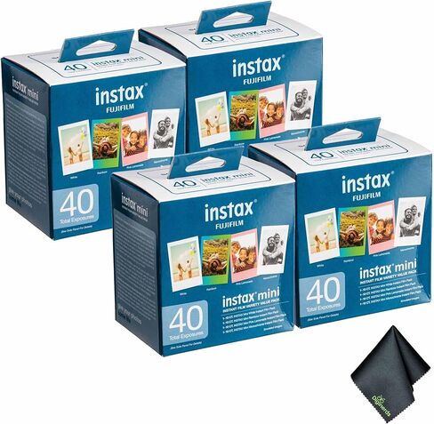 حزمة قيمة متنوعة من الأفلام الفورية FUJIFILM INSTAX MINI (40x4 تعريضات) مع قطعة قماش للتنظيف من الألياف الدقيقة in Saudi Arabia