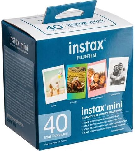 حزمة قيمة متنوعة من الأفلام الفورية FUJIFILM INSTAX MINI (40x4 تعريضات) مع قطعة قماش للتنظيف من الألياف الدقيقة in Saudi Arabia