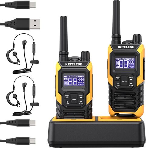 T4 Heavy Duty Walkie Talkies, IP67 Waterproof FRS 2 Way Radio Long Range, USB-C Rechargable, with Earpiece, VOX, NOAA, Weather Alert, Dual PTT, One-Key Group Call, Dock, 2 Pack in Saudi Arabia