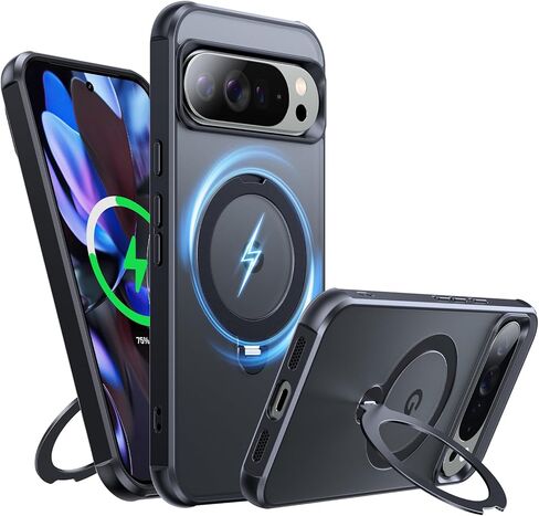 360 Spin Magnetic Stand for Google Pixel 10 Pro XL Case ، حماية 12 قدمًا من الفئة ، مناسبة لـ Magsafe و anti-pingerprint و non sliproof slim pixel 10 pro XL مع Kickstand و Matte Black in Kuwait