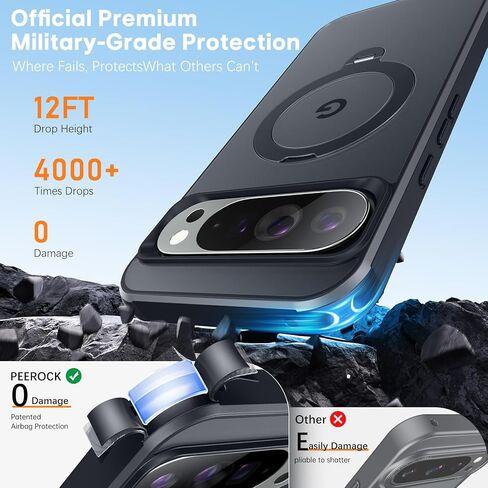 360 Spin Magnetic Stand for Google Pixel 10 Pro XL Case ، حماية 12 قدمًا من الفئة ، مناسبة لـ Magsafe و anti-pingerprint و non sliproof slim pixel 10 pro XL مع Kickstand و Matte Black in Kuwait