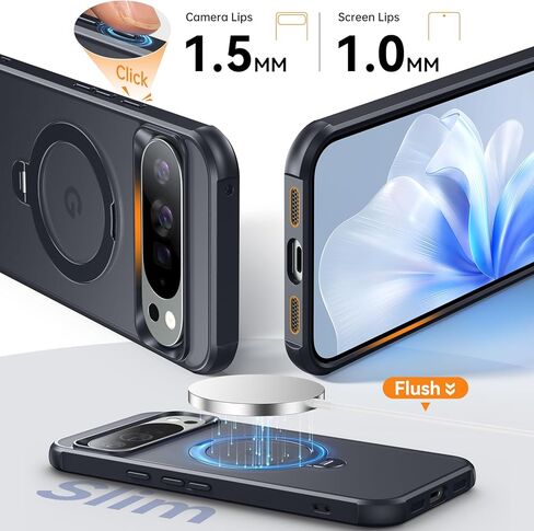 360 Spin Magnetic Stand for Google Pixel 10 Pro XL Case ، حماية 12 قدمًا من الفئة ، مناسبة لـ Magsafe و anti-pingerprint و non sliproof slim pixel 10 pro XL مع Kickstand و Matte Black in Kuwait