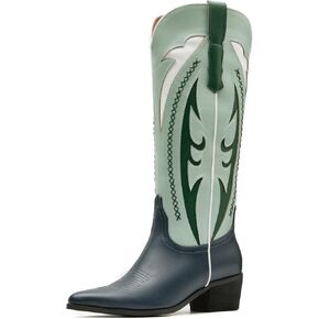 Cowboy Boots for Women Embroidered Knee High Western Womens Cowgirl Boots Chunky Heel Pointed Toe in Saudi Arabia