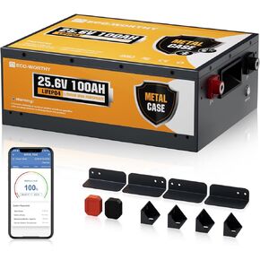 ECO-WORTHY 24V 100AH LiFePO4 Lithium Battery, Deep Cycles Rechargeable Battery with Low-Tem Protection, Max. 2560W for Off-Grid Solar System, 70-86LBS Trolling Motors, Camper, RV, Household (1 Pack) in Kuwait