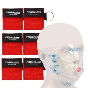 CPR Face Shield مع Keyring (6 Pack) ، قناع جيب CPR لمجموعة الطوارئ ، الإسعافات الأولية والتدريب مع صمام في اتجاه واحد بواسطة Frontline (Pink) in Kuwait