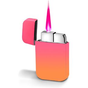 Pink Flame Lighter with Cute Shiny White Design, Ultra-Light Pocket Refillable Butane Torch Flip Lighter Perfect for Daily Use, Gifts, Outdoor, Indoor, Camping, Birthdays, Candle (Butane Not Included) in Saudi Arabia