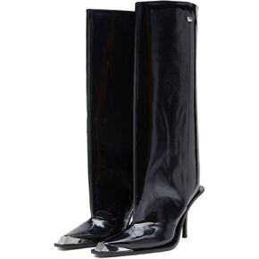 Goolita Women's Wide Calf Knee High Boots Metal Pointed Toe Stiletto Heel Sexy Slip On Dress Tall Boots in Kuwait