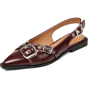 حذاء مسطح نسائي من Kalstage مزود بحزام خلفي ومقدمة مدببة وكعب منخفض، حذاء مسطح بإبزيم من جلد الباثين للنساء 2025، عمل مريح in Kuwait