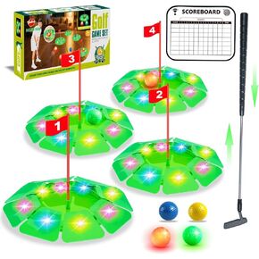 VATOS Light up Golf Putting Game Set - Glow Mini Golf Toy with 4 LED Holes, 4 Balls(2 Glow), Extendable Putter,Build Your Own Course at Home Indoor Outdoor Family Fun Golf Gifts for Kids Adults Golfer in Saudi Arabia