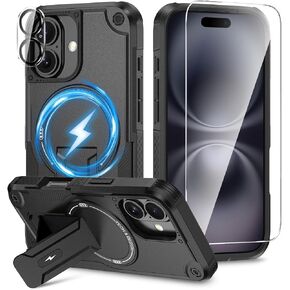 3 in 1 for iPhone 17 Pro Max Case [Compatible with MagSafe] [Invisible Kickstand] [HD Screen Protector] [Camera Lens Protector], Protective Magnetic Phone Cover for iPhone 17 Promax (Orange) in Kuwait