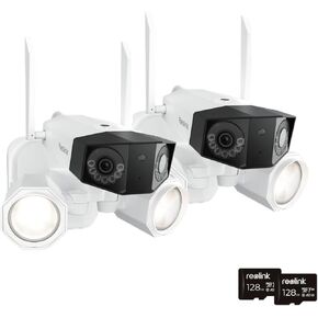 كاميرا أمان خارجية REOLINK 4K Floodlight مع حزمة بطاقة SD سعة 256 جيجابايت - عبوتان، كاميرا مزدوجة العدسة، مجال رؤية 180 درجة، شبكة Wi-Fi 6 مزدوجة النطاق، رؤية ليلية ملونة مع ضوء كاشف 1800 لومن، اكتشاف الذكاء الاصطناعي الذكي in Kuwait