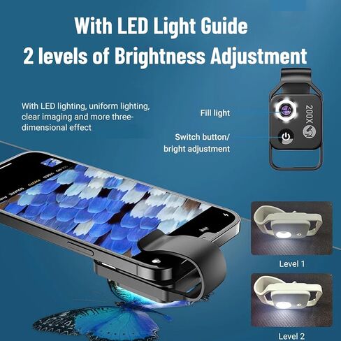 Diyeeni Pocket Phone Microscopes, 200X Zoom Clip On Microscopes Magnifier with CPL Lens & LED Light, Portable Microscopic Lens for for for for to Enjoy in Saudi Arabia