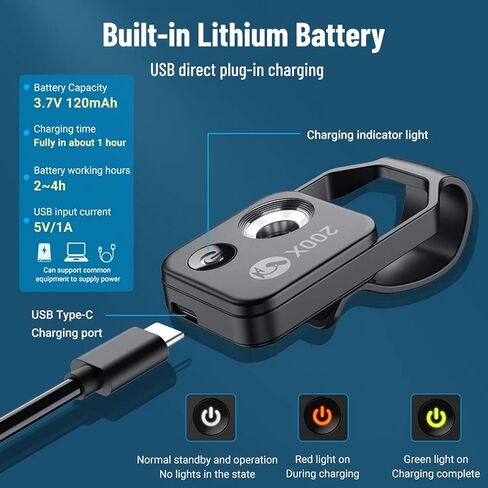 Diyeeni Pocket Phone Microscopes, 200X Zoom Clip On Microscopes Magnifier with CPL Lens & LED Light, Portable Microscopic Lens for for for for to Enjoy in Saudi Arabia