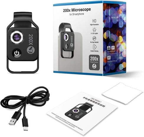 Diyeeni Pocket Phone Microscopes, 200X Zoom Clip On Microscopes Magnifier with CPL Lens & LED Light, Portable Microscopic Lens for for for for to Enjoy in Saudi Arabia
