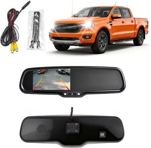 شاشة مرآة الرؤية الخلفية AHD مقاس 4.3 بوصة لسيارة Ford F-150 2017 2018 بدقة 800x480، خطوط دليل الكاميرا الاحتياطية، التعتيم التلقائي، مضادة للتوهج، + كابل RCA وحامل مخصص in Kuwait