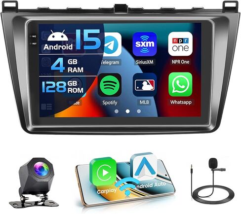 2+64g راديو لـ Mazda 6 2007-2012 Android Carplay Car Stereo 9 '' Touch Screen متوافق مع Android Auto AHD Camera Bluetooth GPS WiFi FM RDS in Kuwait