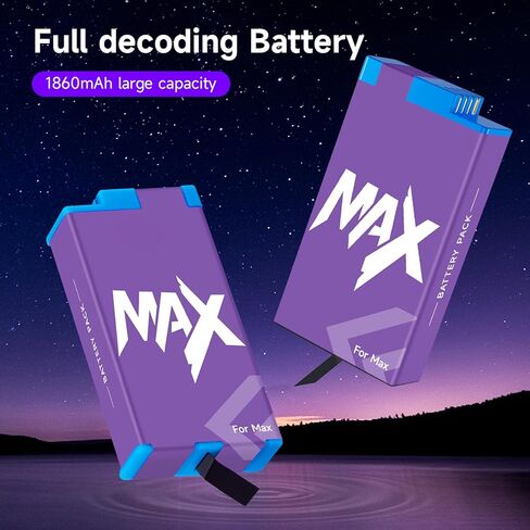 2 Pack 1860mAh Battery Replacement for Gopro Max, for Gopro Max 360 ACDBD-001 ACBAT-001 Sport Camera Accessories in Saudi Arabia